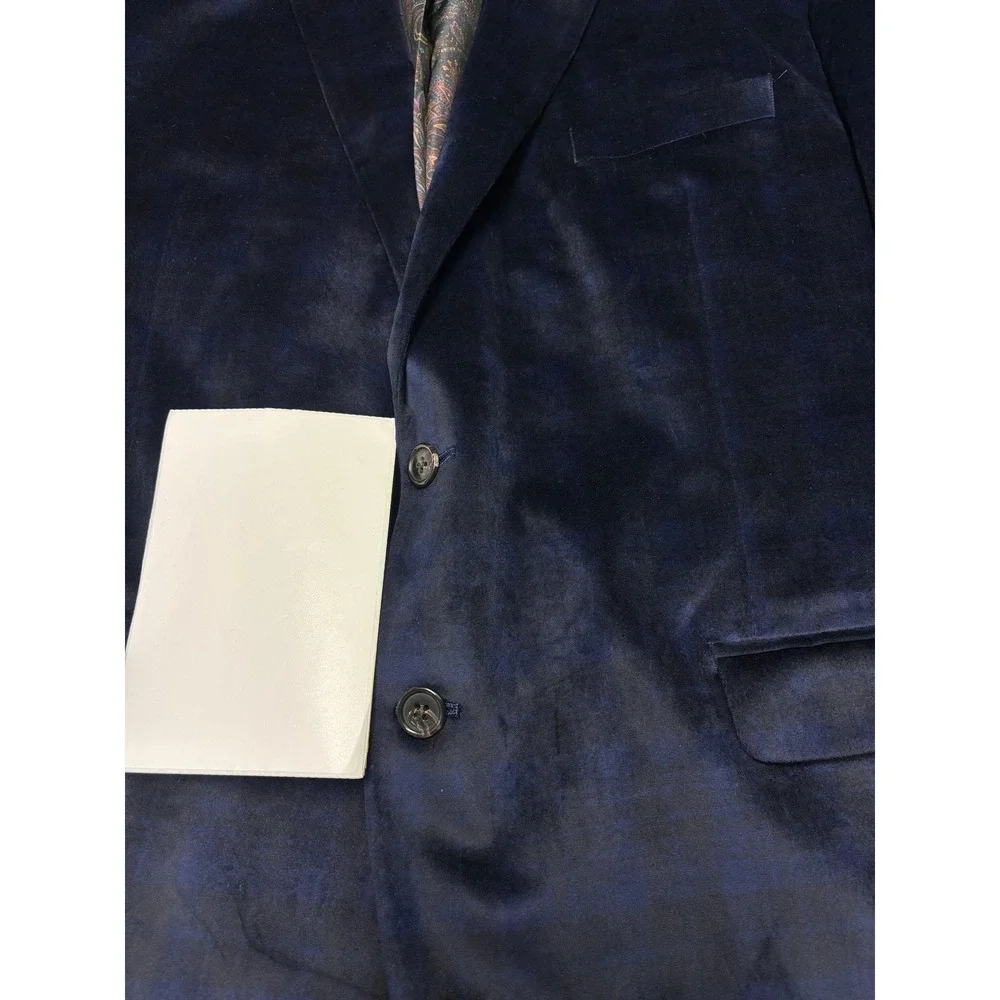 Lauren Ralph Lauren Mens 50R Navy Blue Velvet  Blazer Paisley Lining Coat
